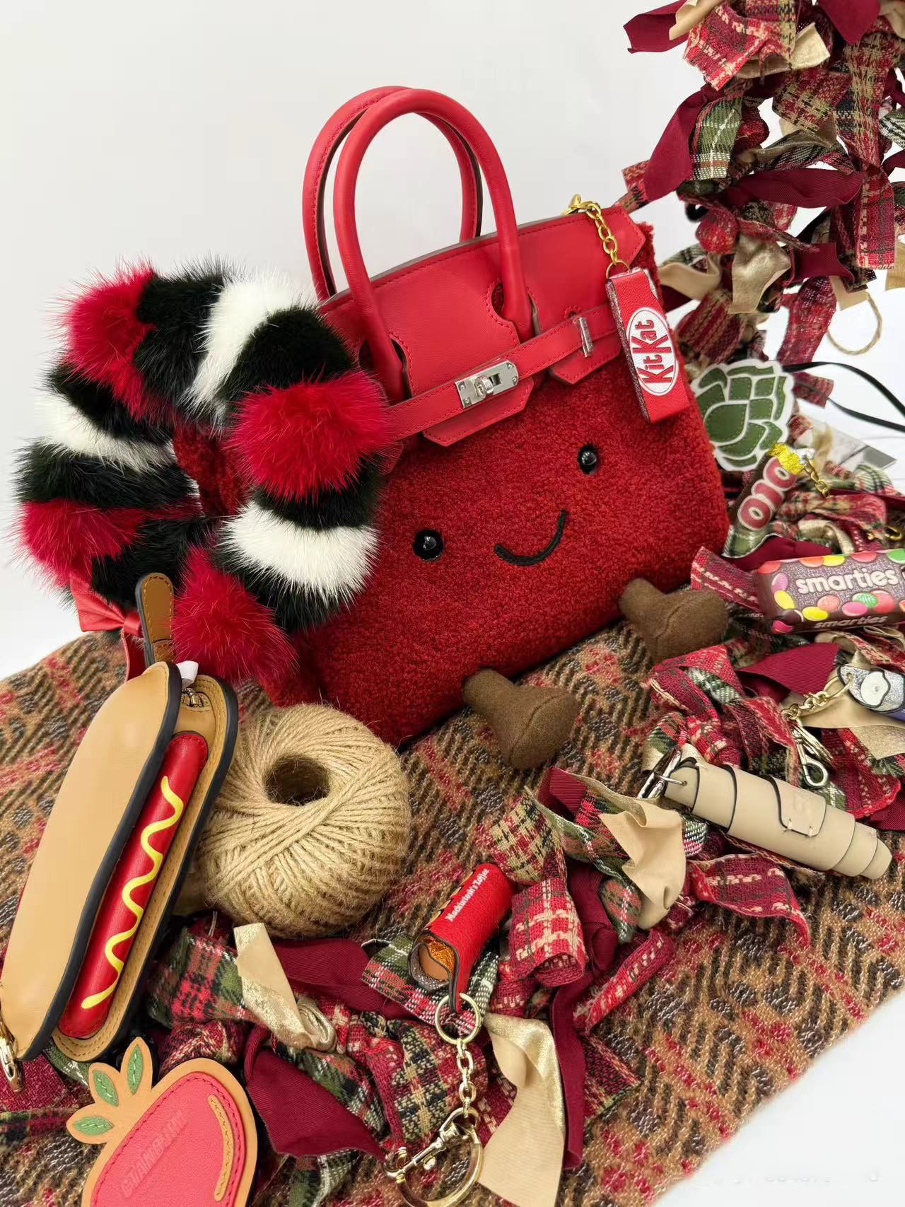 Christmas BikinCat Handmade Bag In Genuine Leather Size M